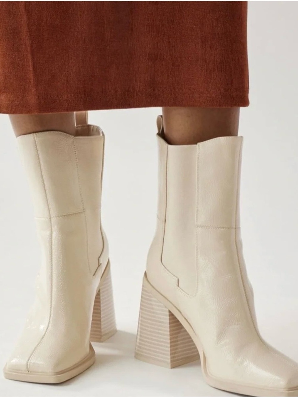 Circus by Sam Edelman size 8.5 Lauren patent Cream Block-Heel Mid-Calf Boots